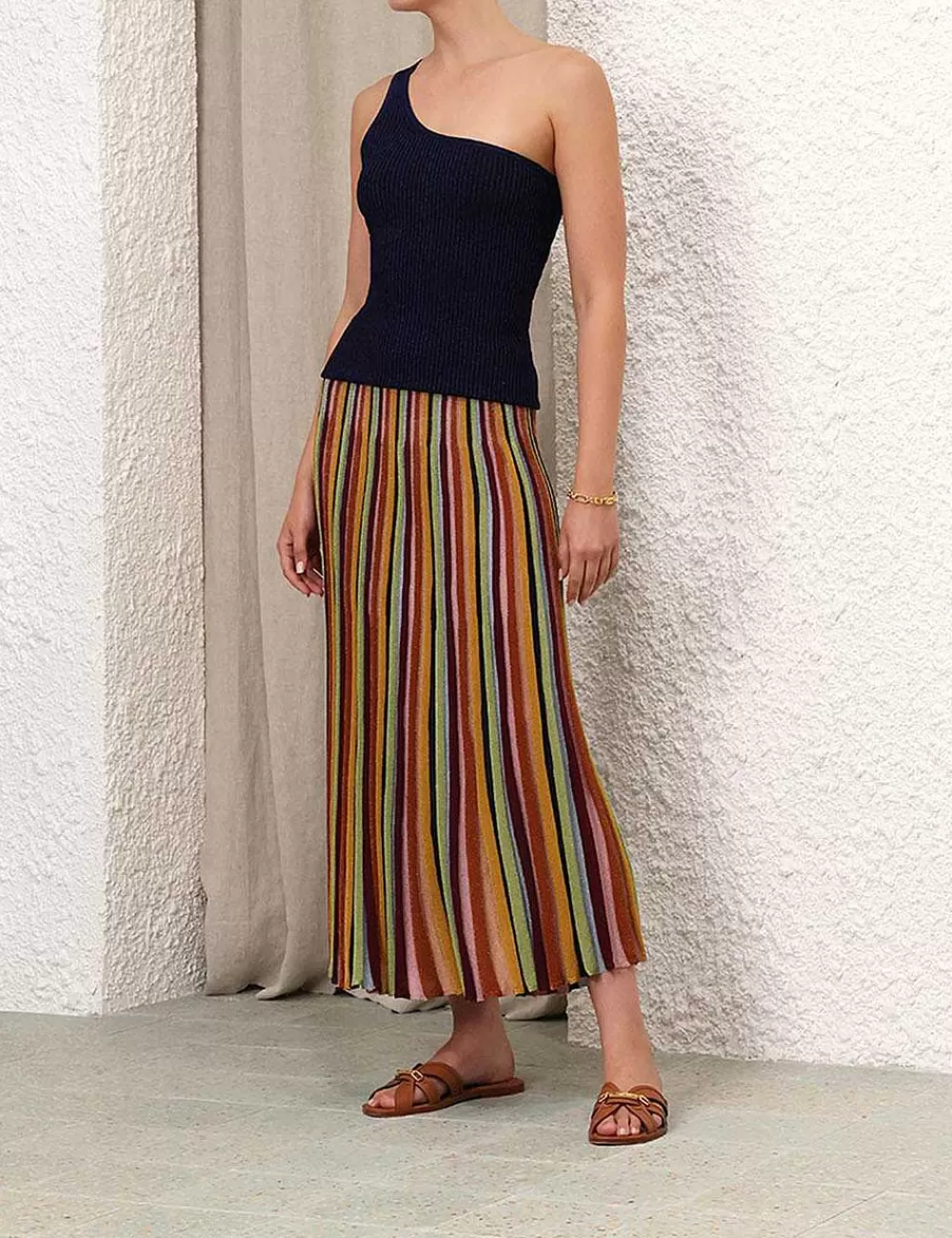 Discount ZIMMERMANN Alight Stripe Midi Skirt