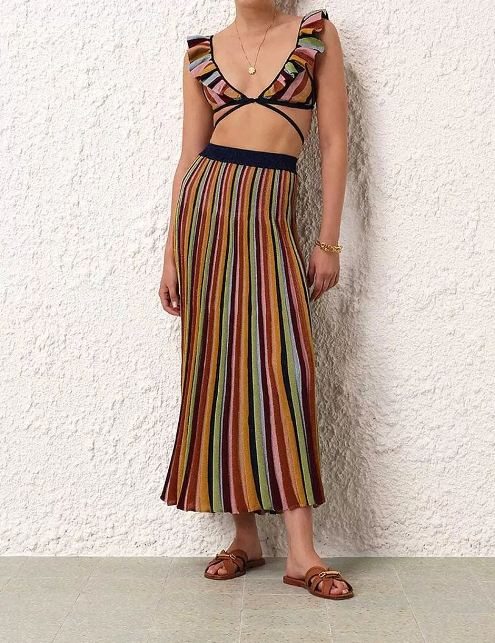 New ZIMMERMANN Alight Stripe Midi Skirt
