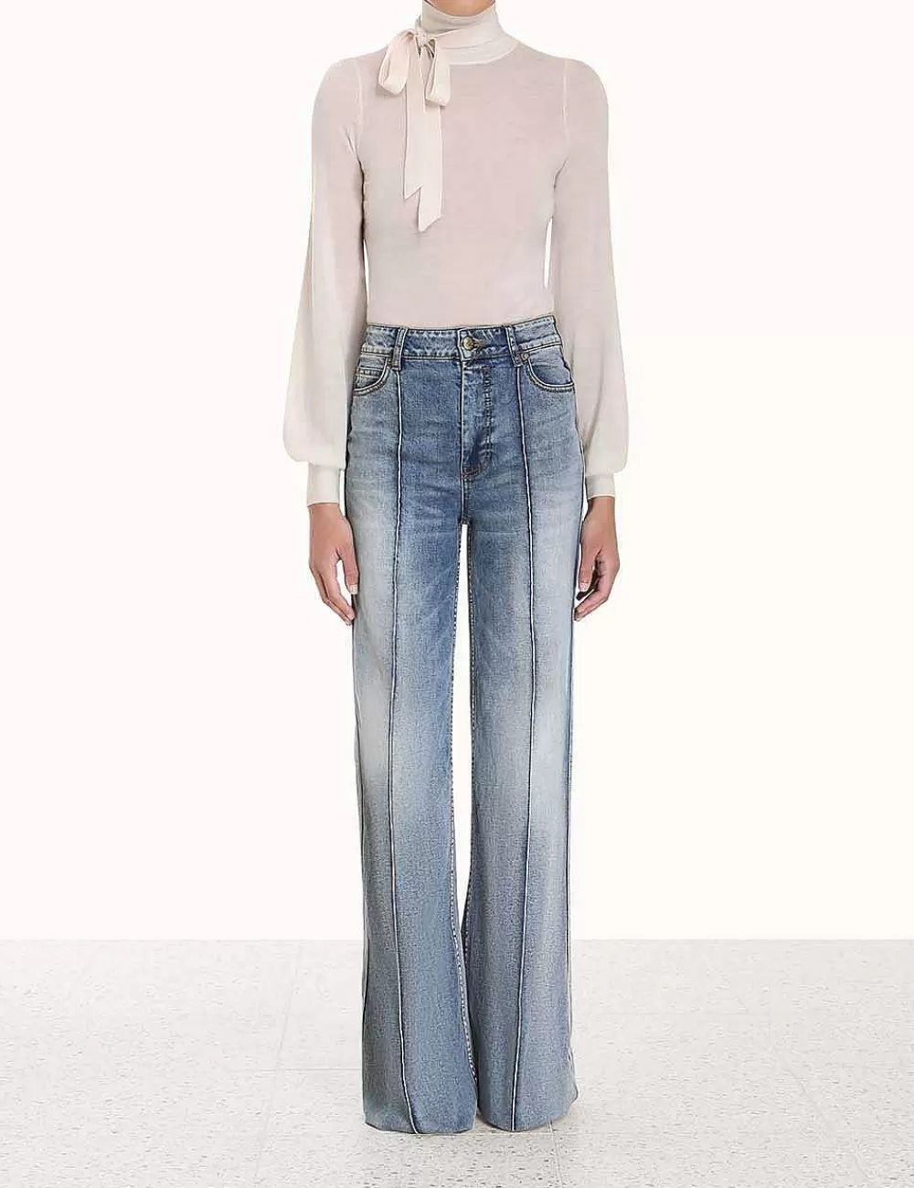 Hot ZIMMERMANN Blouson Tie-Neck Sweater