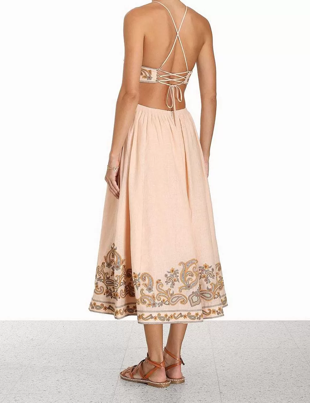 Outlet ZIMMERMANN Devi Halter Tie Midi Dress