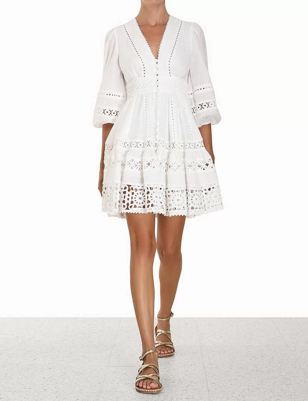 Store ZIMMERMANN Devi Spliced Billow Mini Dress
