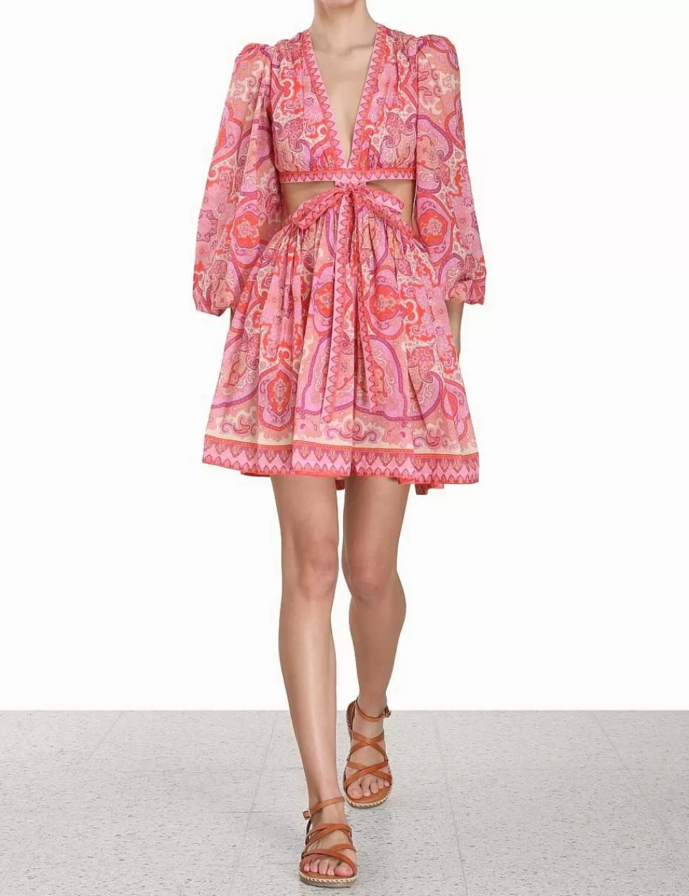 New ZIMMERMANN Halcyon Tie Front Mini Dress