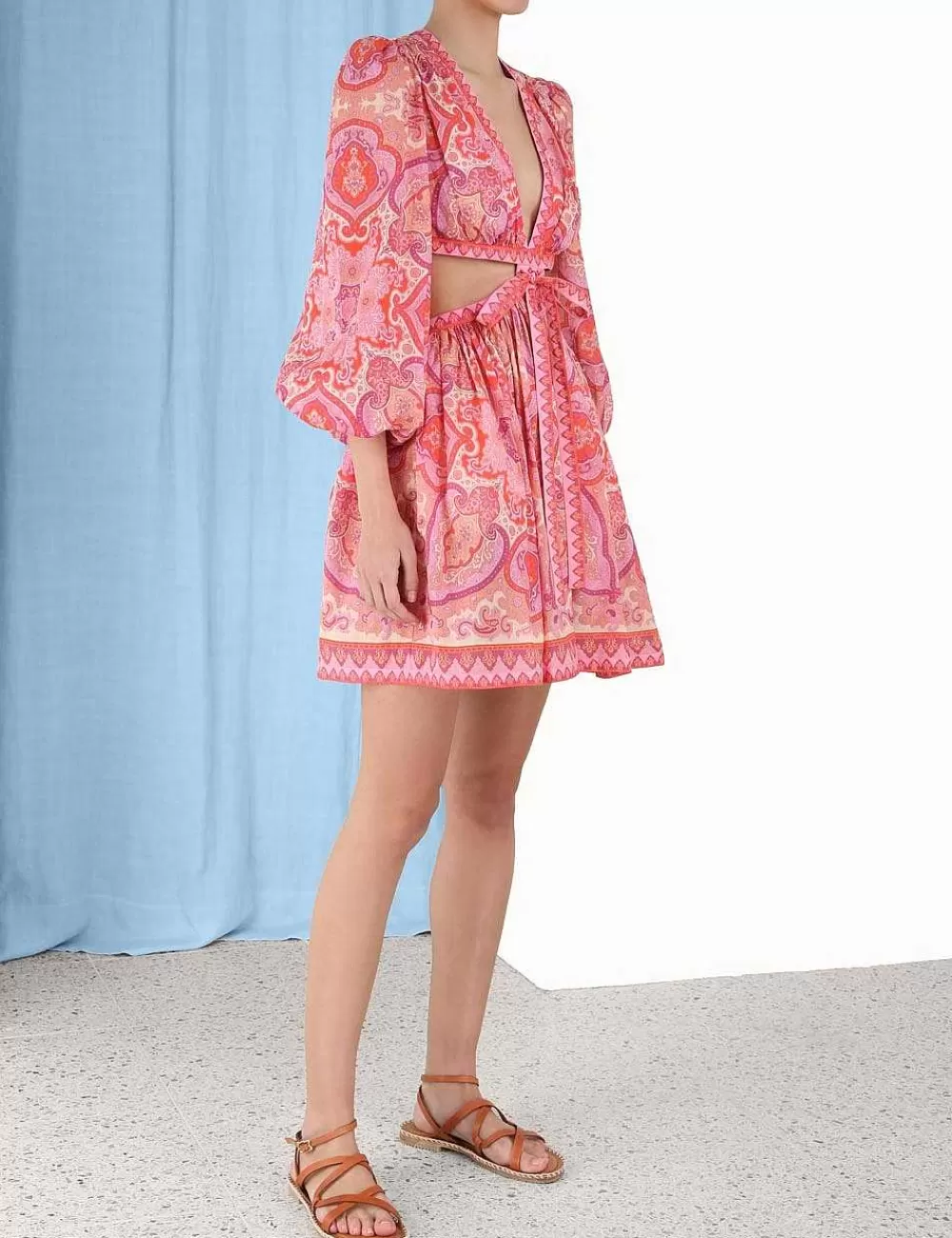 New ZIMMERMANN Halcyon Tie Front Mini Dress