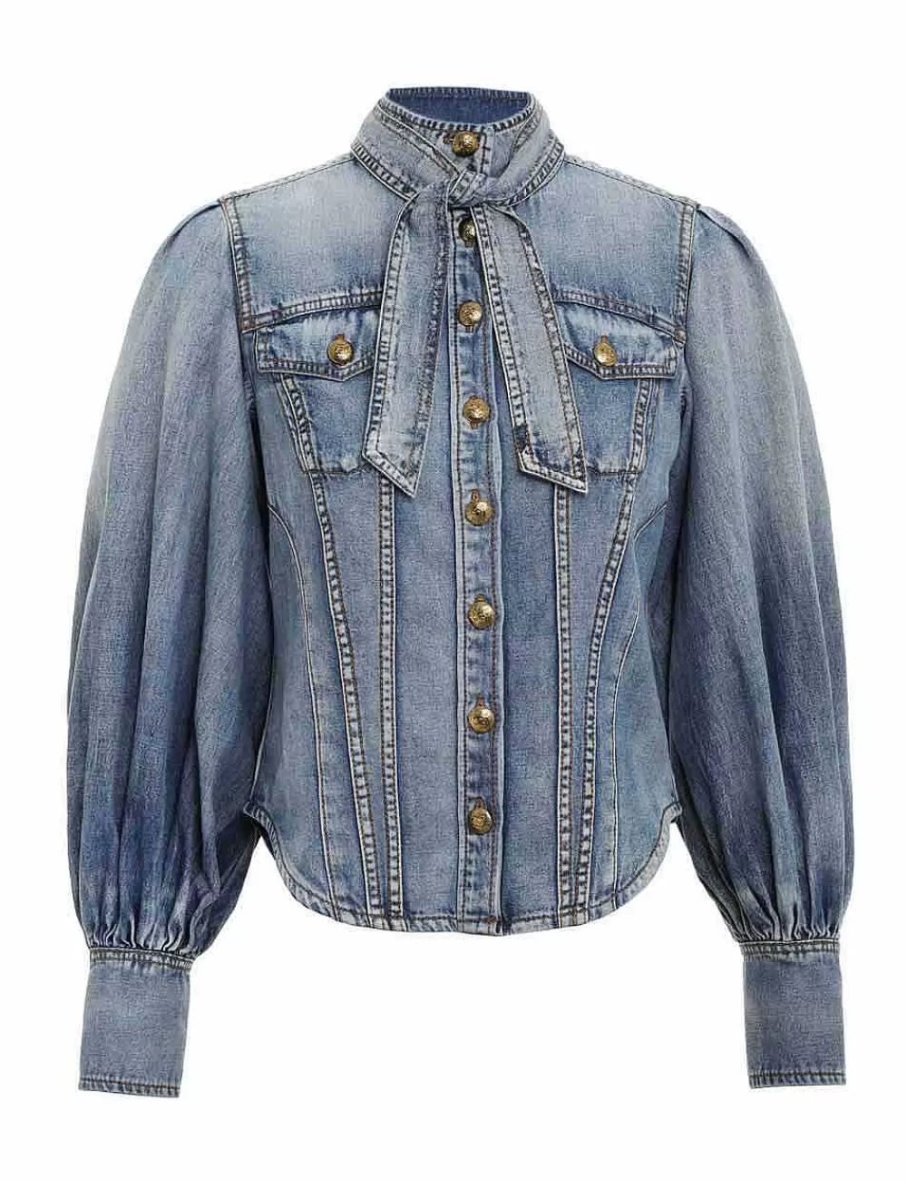 Store ZIMMERMANN Luminosity Denim Corset Shirt
