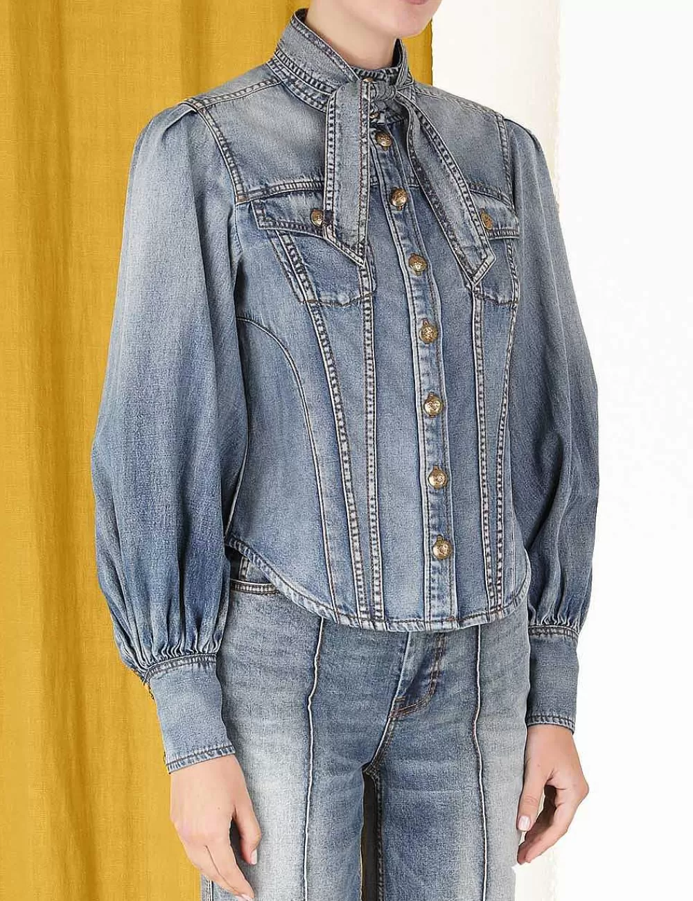 Fashion ZIMMERMANN Luminosity Denim Corset Shirt
