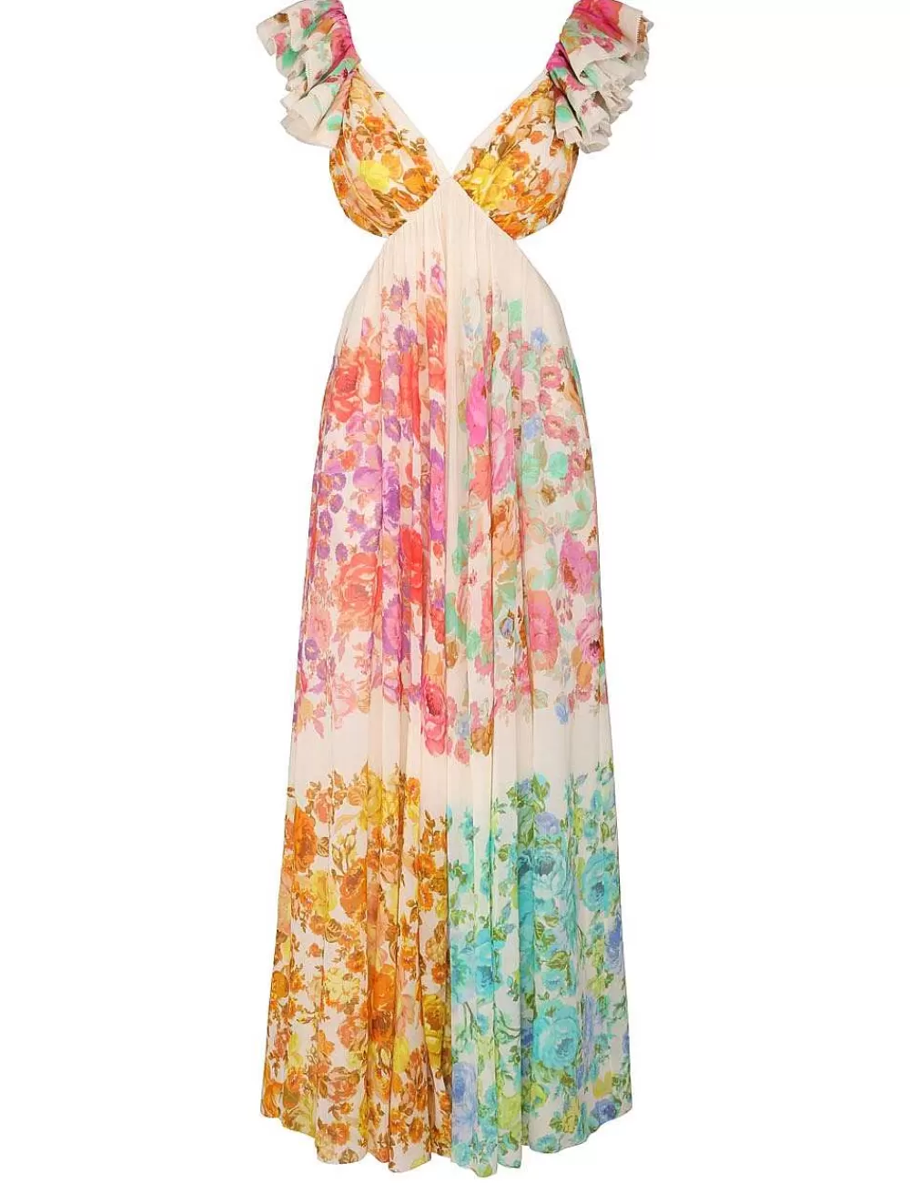 Online ZIMMERMANN Raie Frill Shoulder Midi Dress