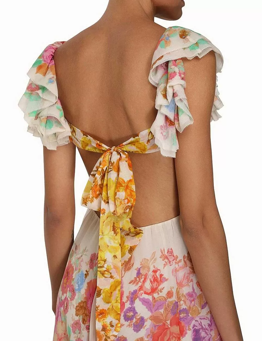 New ZIMMERMANN Raie Frill Shoulder Midi Dress