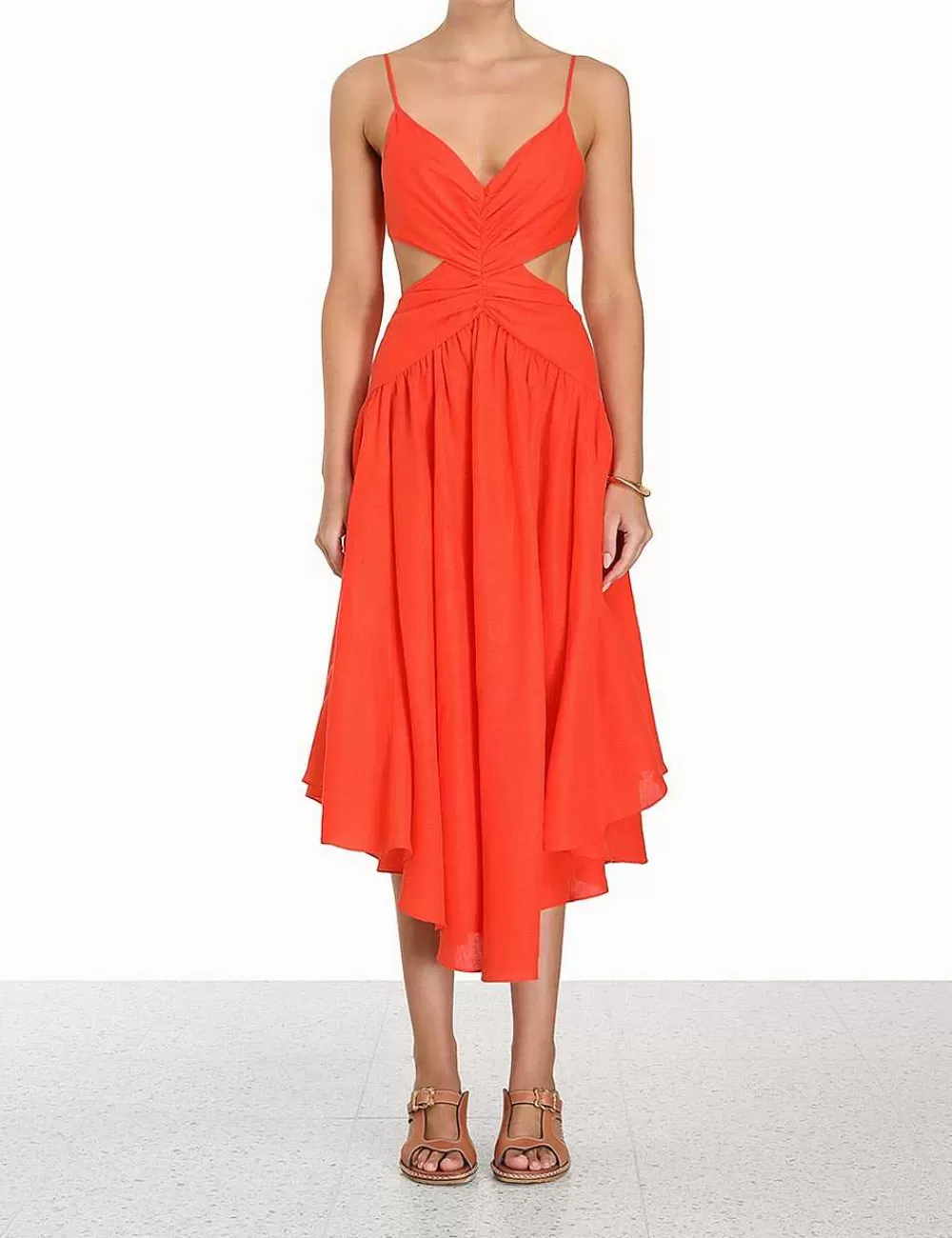 Clearance ZIMMERMANN Raie Plunge Cut Out Midi Dress