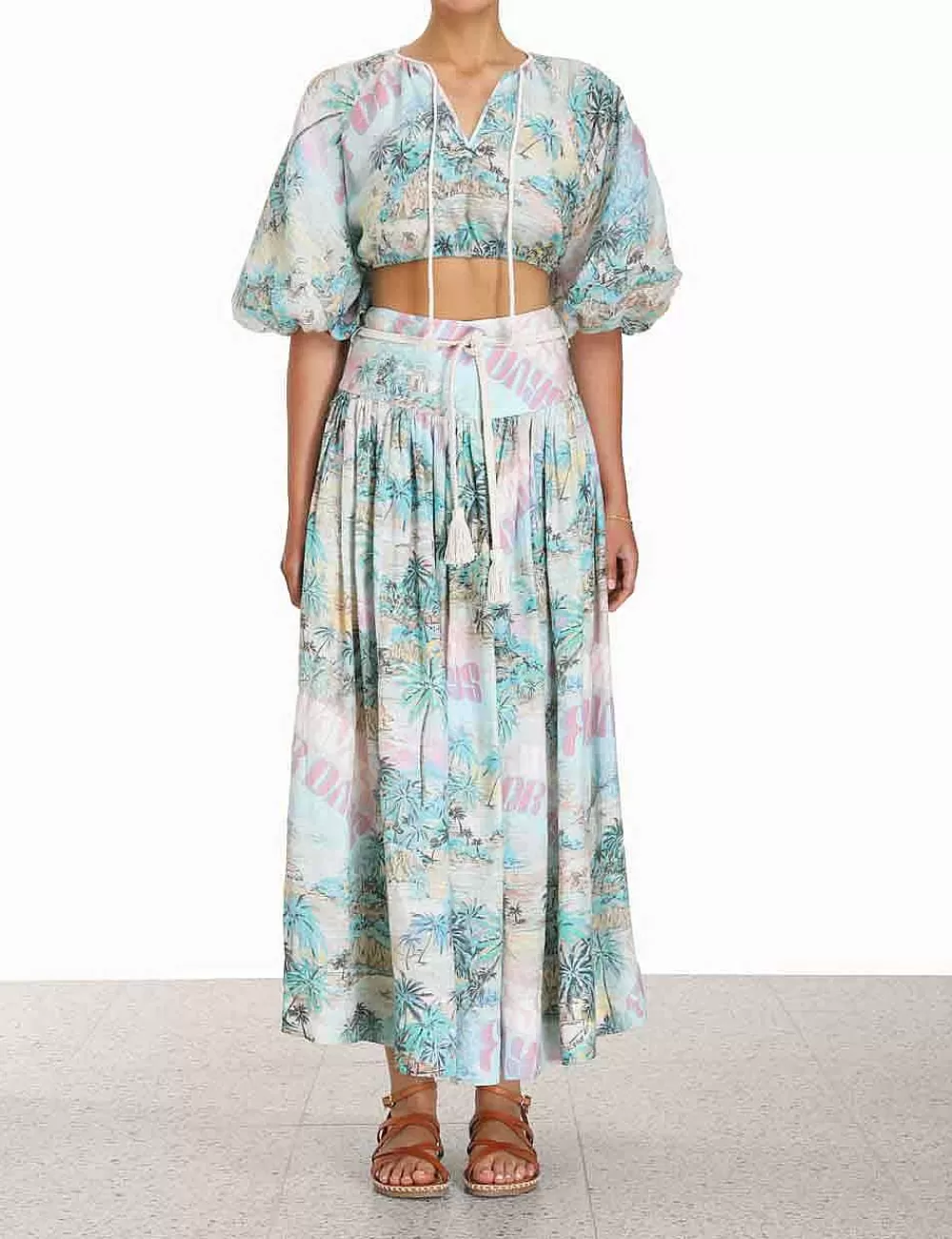Sale ZIMMERMANN Vacay Puff Sleeve Crop Top